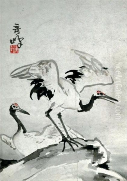 Dancing Cranes Oil Painting by Gao Qifeng