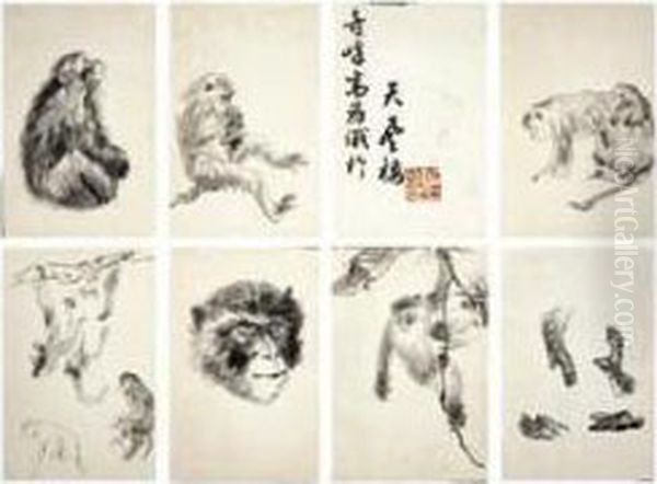 Sketches Of Monkey Oil Painting by Gao Qifeng