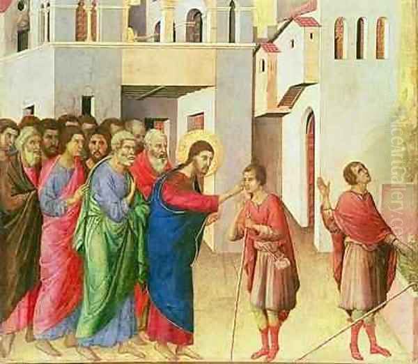 Jesus Opens the Eyes of a Man Born Blind 2 Oil Painting by Buoninsegna Duccio di