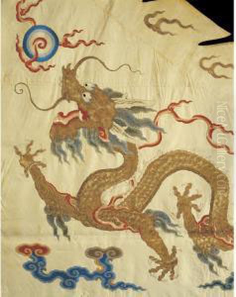 An Embroidered Yellow 'dragon' Banner Oil Painting by Qing Dynasty, Qianlong Period