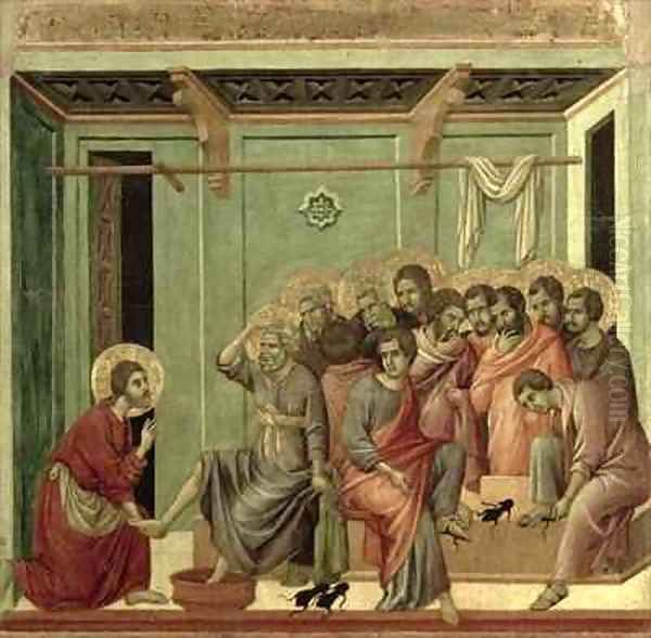 Maesta Christ Washing the Disciples Feet Oil Painting by Buoninsegna Duccio di