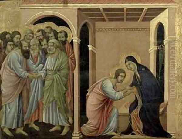 Maesta The Virgin Says Farewell to St John Oil Painting by Buoninsegna Duccio di