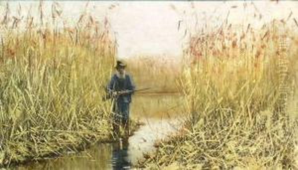 Hunter In Tall Grasses Oil Painting by Giovanni Battista Quadrone