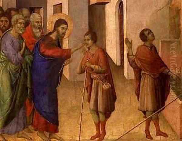 Jesus Opens the Eyes of a Man Born Blind Oil Painting by Buoninsegna Duccio di