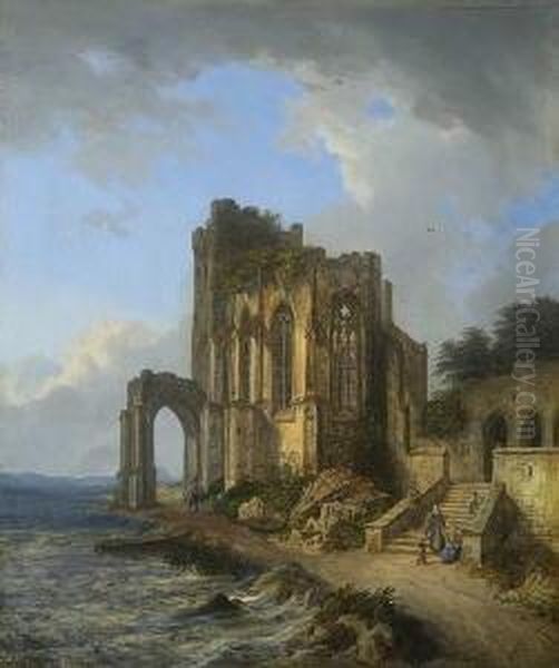 Ruine Einer Gotischen
 Klosterkirche Am Strand. Oil Painting by Domenico Quaglio