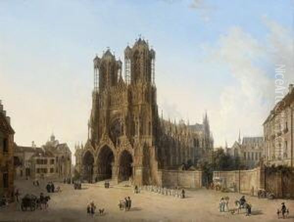 Sudwestansicht Der Kathedrale Von
 Reims Oil Painting by Domenico Quaglio