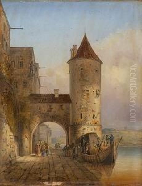 Der Schaiblingturm In
 Passau. Oil Painting by Domenico Quaglio