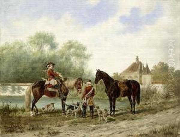 Zwei Rastende Reiter Bei Einer Parforcejagd Oil Painting by Franz Quaglio