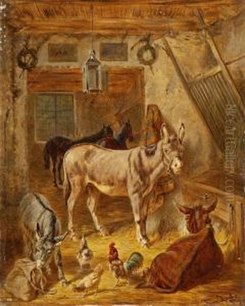 Stallinneres Mit Eseln Oil Painting by Franz Quaglio