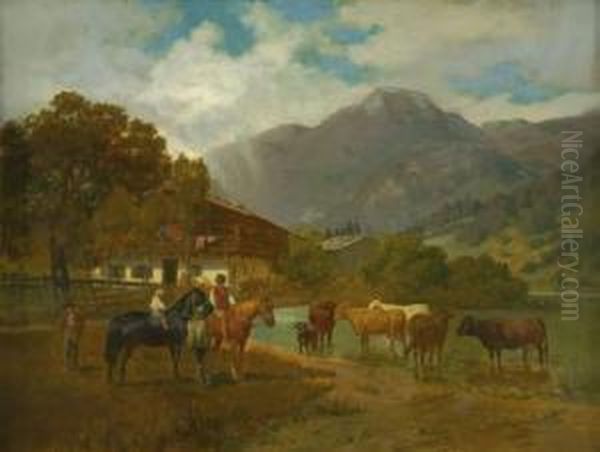 Ein Bauernhaus An Einem Oberbayerischen See Oil Painting by Franz Quaglio