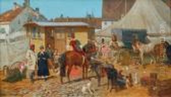 Zirkus Am Viktualienmarkt In Munchen Oil Painting by Franz Quaglio