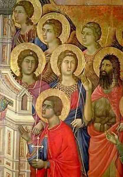 Maesta Detail of Saints including St John the Baptist Oil Painting by Buoninsegna Duccio di