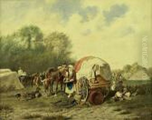 Rastende Marketenderin Mitihrem Planwagen Im Heerlager Oil Painting by Franz Quaglio