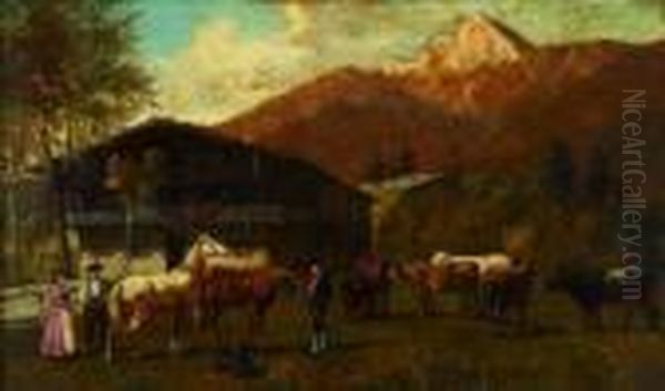 Bauerngehoft In Den Alpen Oil Painting by Franz Quaglio