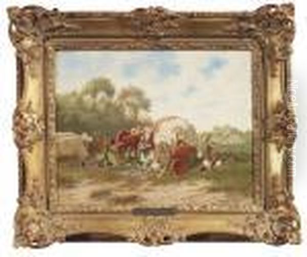 A Sutler's Carriage In A Camp Oil Painting by Franz Quaglio