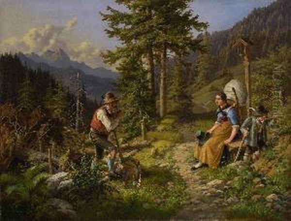 Auf Der Waldlichtung Im
 Hochgebirge Oil Painting by Lorenzo I Quaglio