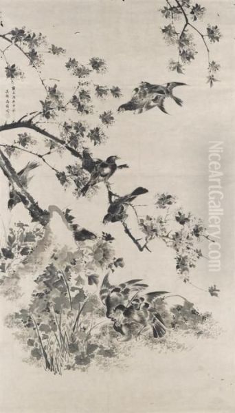 Birds And Flowers Oil Painting by Shen Quan