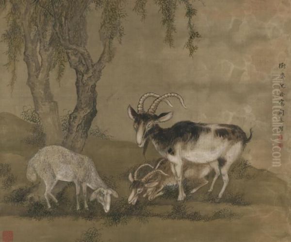 Goats Oil Painting by Shen Quan