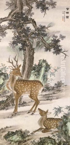 Deer Oil Painting by Shen Quan