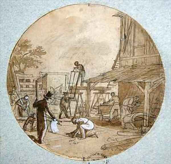 The Carpenters Workshop Oil Painting by Jean-Charles Develly