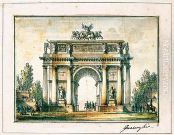 Arco Di Trionfo Con Soldati Oil Painting by Giacomo Quarenghi