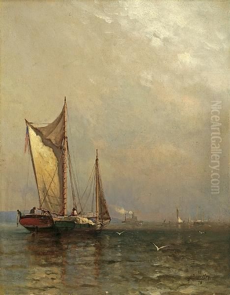 Sailboats On The Hudson Oil Painting by Arthur Quartley