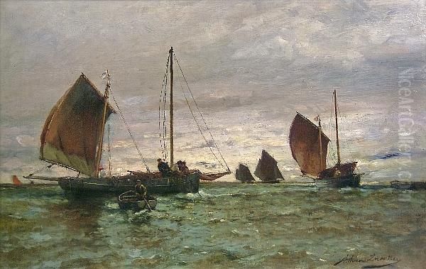 Fishing Boats Hauling In The Nets Oil Painting by Arthur Quartley