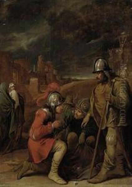 Soldiers Casting Dice For Christ's Robe Oil Painting by Pieter Jansz. Quast