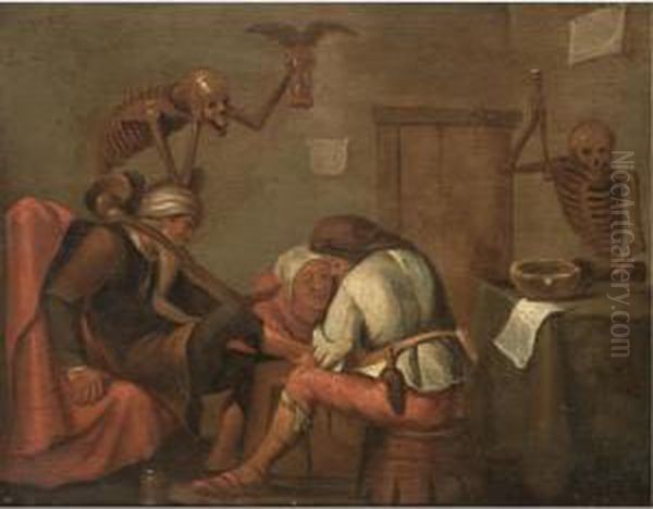 A Vanitas Scene In A Doctor's Surgery Oil Painting by Pieter Jansz. Quast