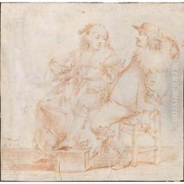 An Elegant Seated Couple Oil Painting by Pieter Jansz. Quast