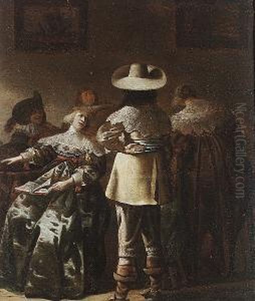 An Elegant Company In An Interior Oil Painting by Pieter Jansz. Quast