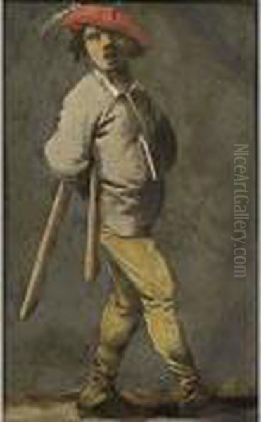 A Standing Man With A Flail Oil Painting by Pieter Jansz. Quast