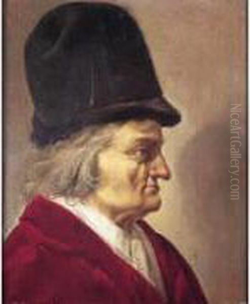 Portrait D'homme En Habit Rouge Et Au Chapeau De Fourrure Oil Painting by Pieter Jansz. Quast