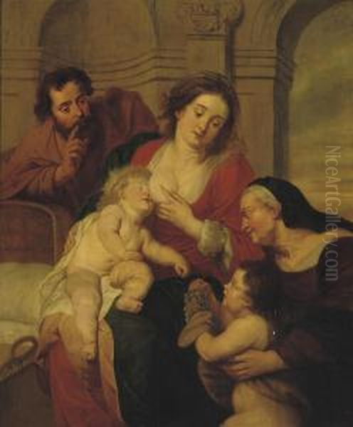 The Holy Family With Saint John The Baptist Oil Painting by Erasmus II Quellin (Quellinus)