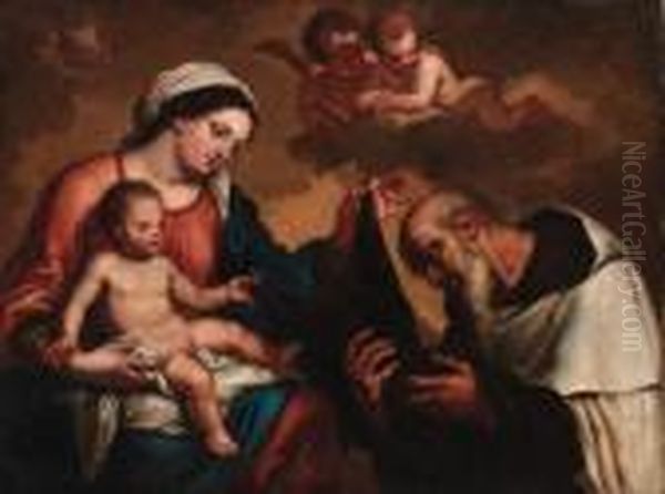 The Madonna And Child With Saint Dominic (?) Oil Painting by Erasmus II Quellin (Quellinus)