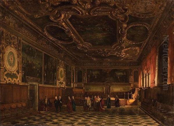 Interno Di Palazzo A Venezia Oil Painting by Luigi Querena