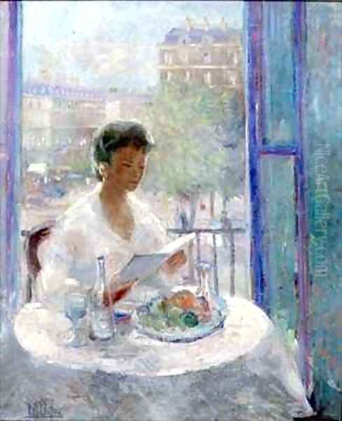 Lady reading at an open window Oil Painting by Clementine-Helene Dufau