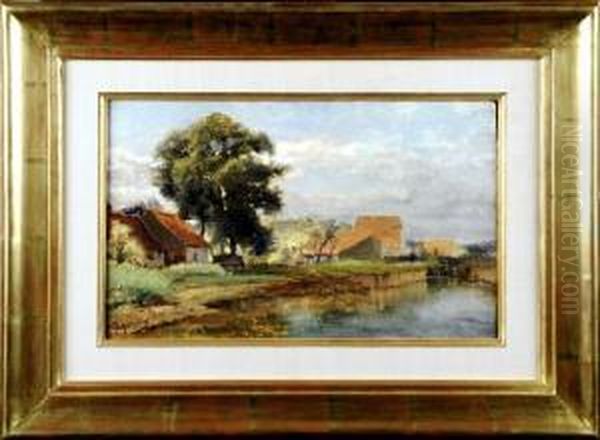 Village Au Bord De L'ecluse Oil Painting by Joseph Quinaux