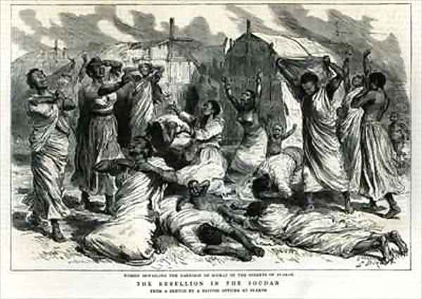 Women bewailing the garrison of Sinkat in the streets of Suakim The Rebellion in the Soudan from The Graphic Oil Painting by Godefroy Durand