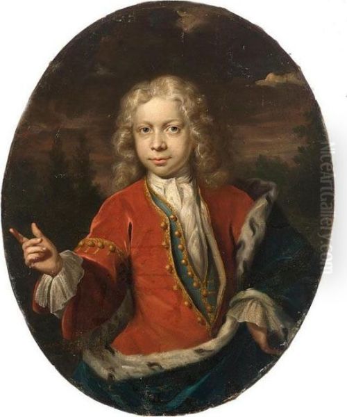 A Portrait Of A Young Nobleman, 
Said To Be Landgraf Wilhelm Von Hessen-kassel, Standing Half-length In A
 Landscape Oil Painting by Jan Maurits Quinkhard