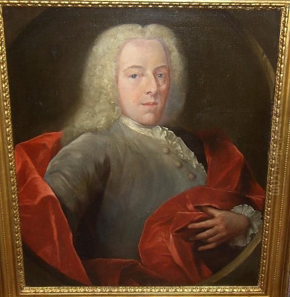 Portrait Of A Gentleman With A 
Red Cape, Signed And Dated 'j-m Quinkhard Pinx 1742', Oil On Canvas Oil Painting by Jan Maurits Quinkhard