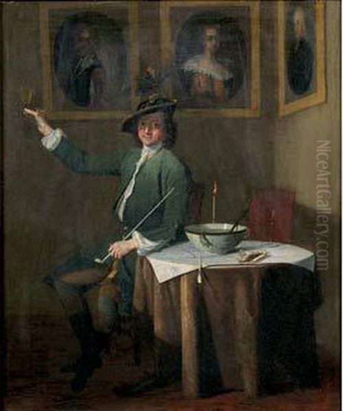 Portrait D'un Fumeur Dans Un Interieur Oil Painting by Jan Maurits Quinkhard