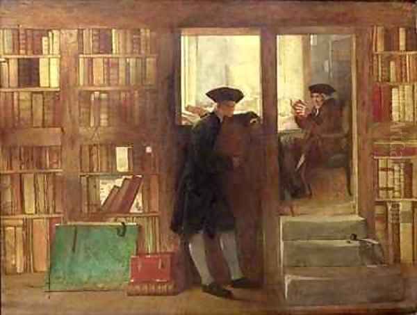 The Bibliophilists Haunt or Creechs Bookshop Oil Painting by William Fettes Douglas