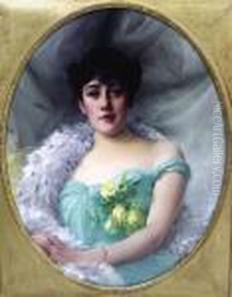 Portrait De Jeune Femme A La Robe Verte Oil Painting by Paul Francois Quinsac