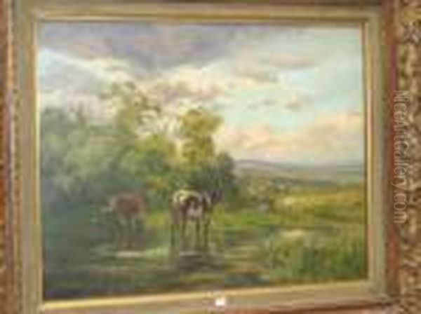 Vaches Au Pre Hst Sbg Oil Painting by Clement Quinton