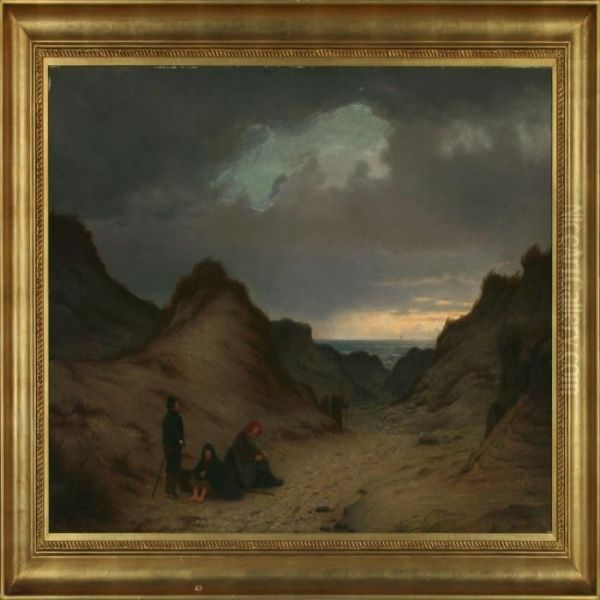 Persons In The Dunes Oil Painting by Peter Johann Raadsig