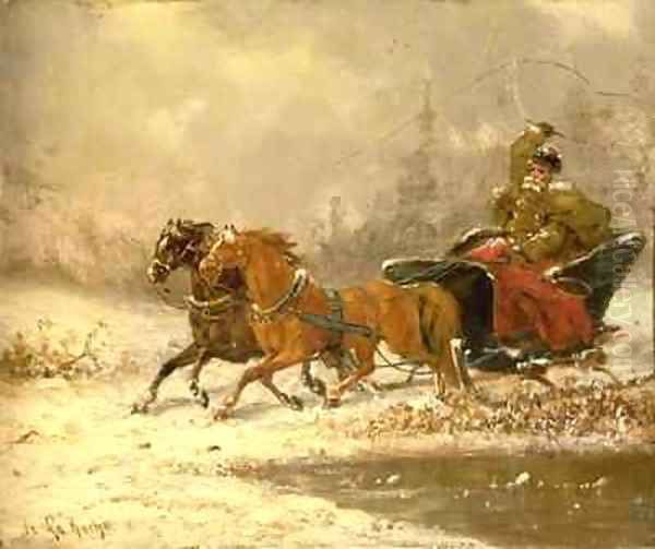 Returning Home in Winter Oil Painting by Charles Ferdinand De La Roche