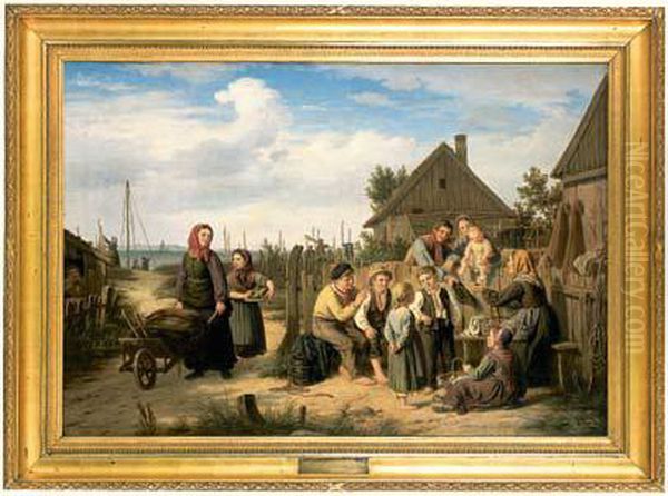 Le Village De Pecheurs Oil Painting by Peter Johann Raadsig