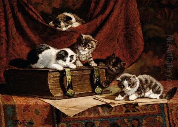 Five Playfull Kittens Oil Painting by Cornelis Raaphorst