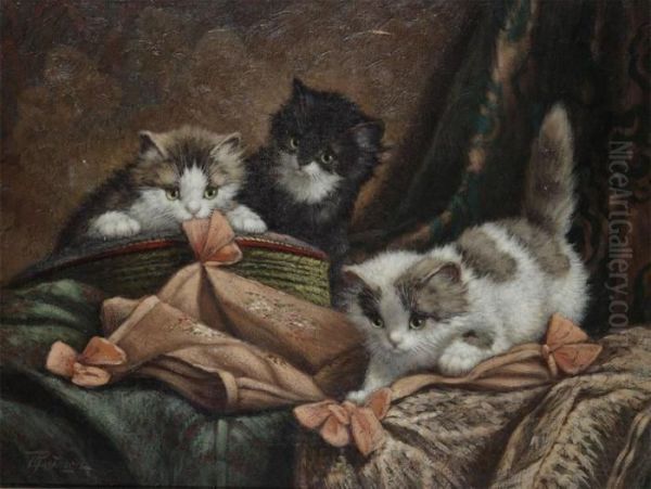 Playing Kittens Oil Painting by Cornelis Raaphorst